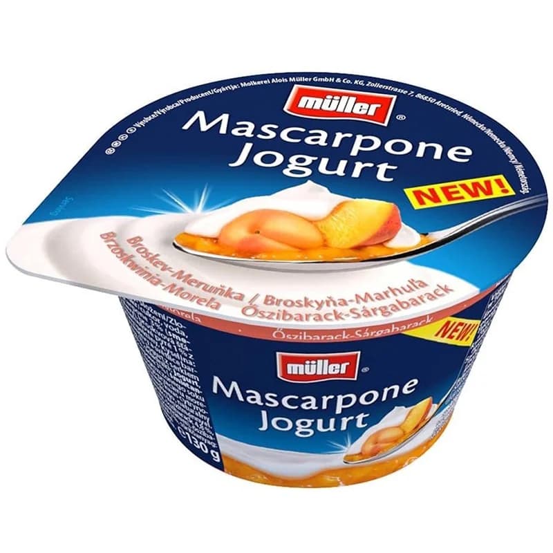 myuler Мюлер Йогурт Muller с Маскарпоне и Праскови и Кайсии 7,2% 130 г, eBag