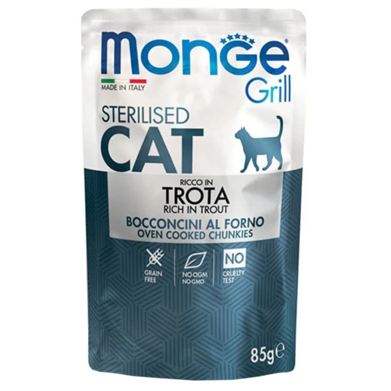 monge Monge Храна за Котки Grill Пауч Хапки в Желе с Пъстърва за Кастрирани Котки 85 г, cheap.bg