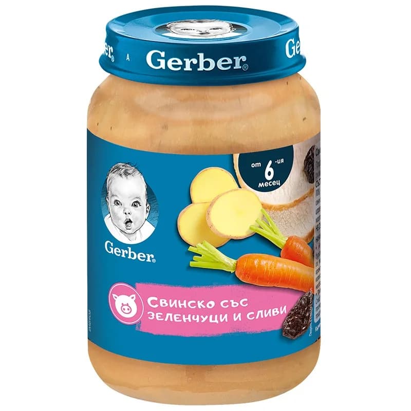 gerber Гербер Пюре Свинско със Зеленчуци и Сливи 7м+ 190 г, cheap.bg