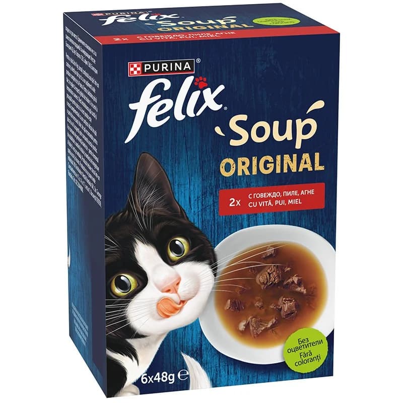 Феликс Храна за Котки Felix Soup Original Селекция от Фермата Пауч 6 x 48 г, eBag