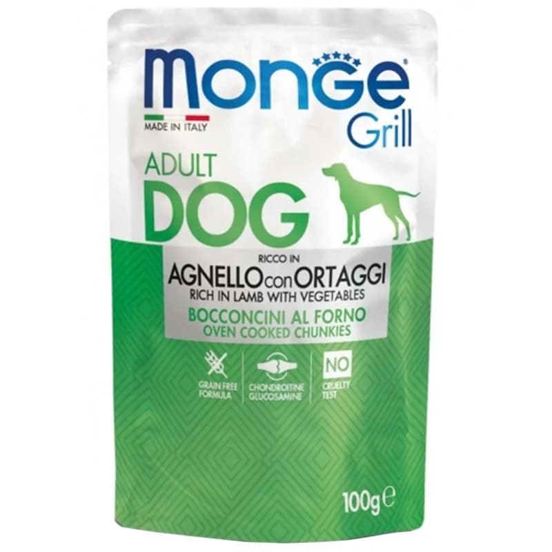 monge Monge Храна за Кучета Grill Пауч Хапки на Грил за Кучета в Зряла Възраст с Агнешко и Зеленчуци 100 г, cheap.bg