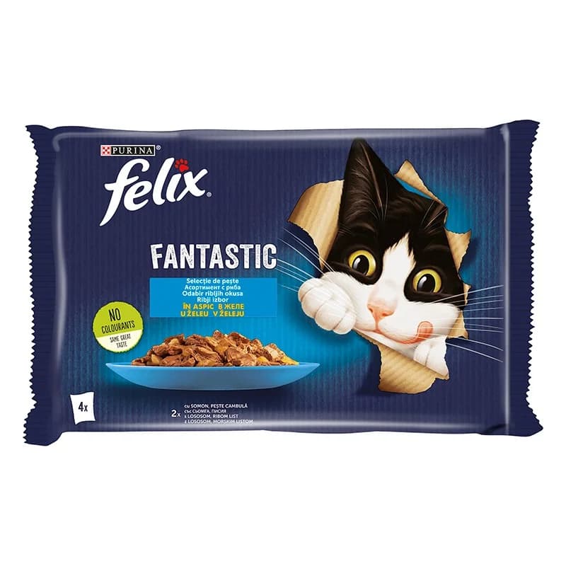 Феликс Комплект Храна за Котки Felix Пауч Сьомга и Писия Желе 4 x 85 г, eBag
