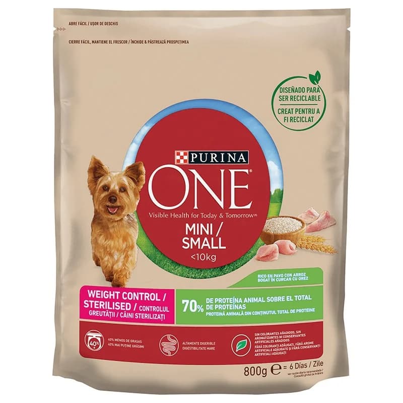 purina Purina Суха Храна за Кучета One Mini Weight Control от Дребни Породи за Контрол на Теглото с Високо Съдържание на Пуйка, с Ориз 800 г, cheap.bg