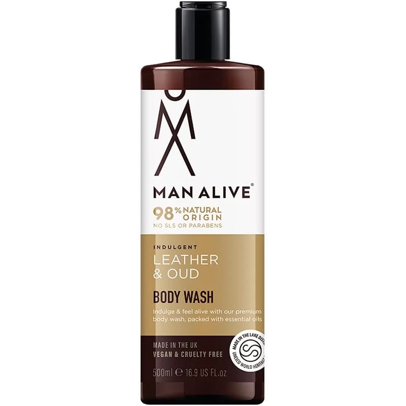 man alive Man Alive Натурален Парфюмен Душ Гел Leather and Oud за Мъже 500 мл, cheap.bg