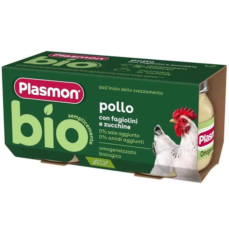 plazmon Плазмон Био Пюре Plasmon Пиле със Зелен Фасул и Тиквички 6м+ 2 x 80 г, cheap.bg