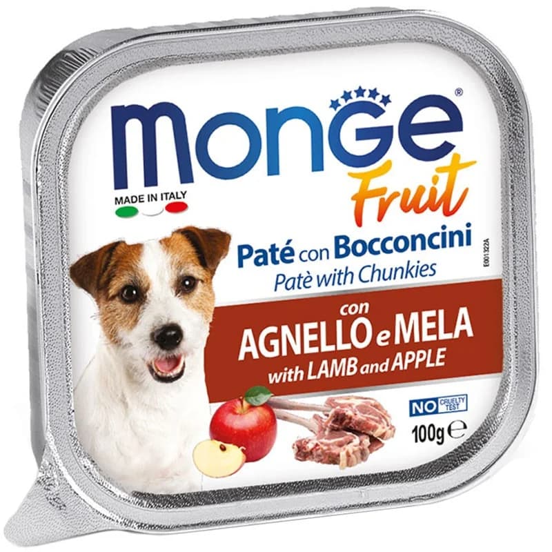 monge Monge Храна за Кучета Fruit Пастет и Хапки за Кучета в Зряла Възраст с Агнешко и Ябълки 100 г, cheap.bg