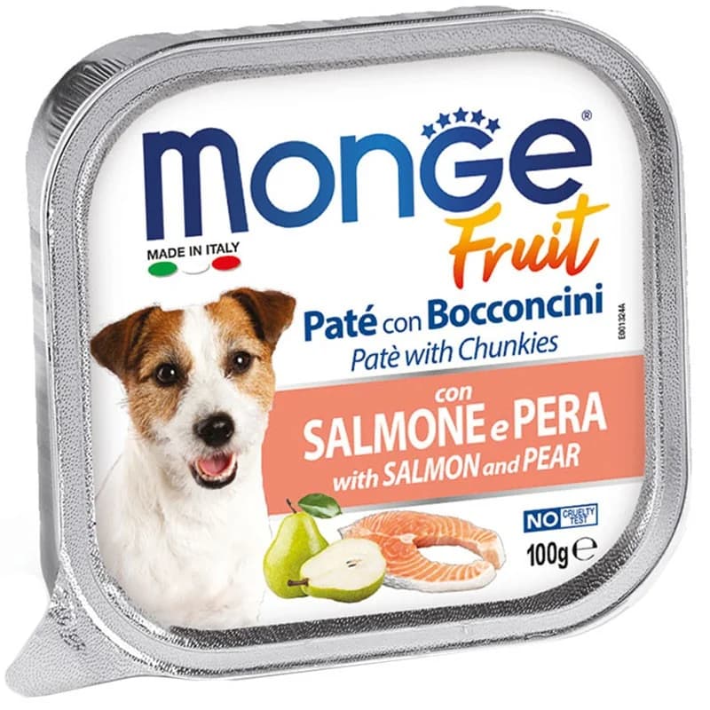 monge Monge Храна за Кучета Fruit Пастет и Хапки за Кучета в Зряла Възраст със Сьомга и Круши 100 г, cheap.bg