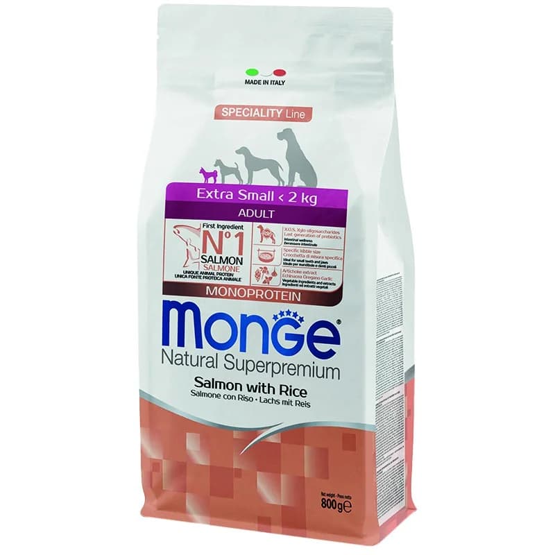 monge Monge Храна за Кучета Natural Superpremium Extra Small Adult Monoprotein за Мини Породи със Сьомга и Ориз 800 г, cheap.bg
