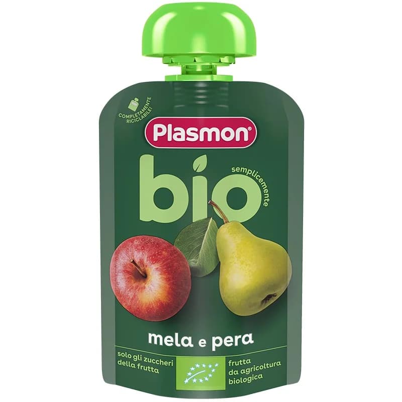 plazmon Плазмон Био Плодова Закуска Plasmon Ябълка и Круша 6м+ 100 г, cheap.bg