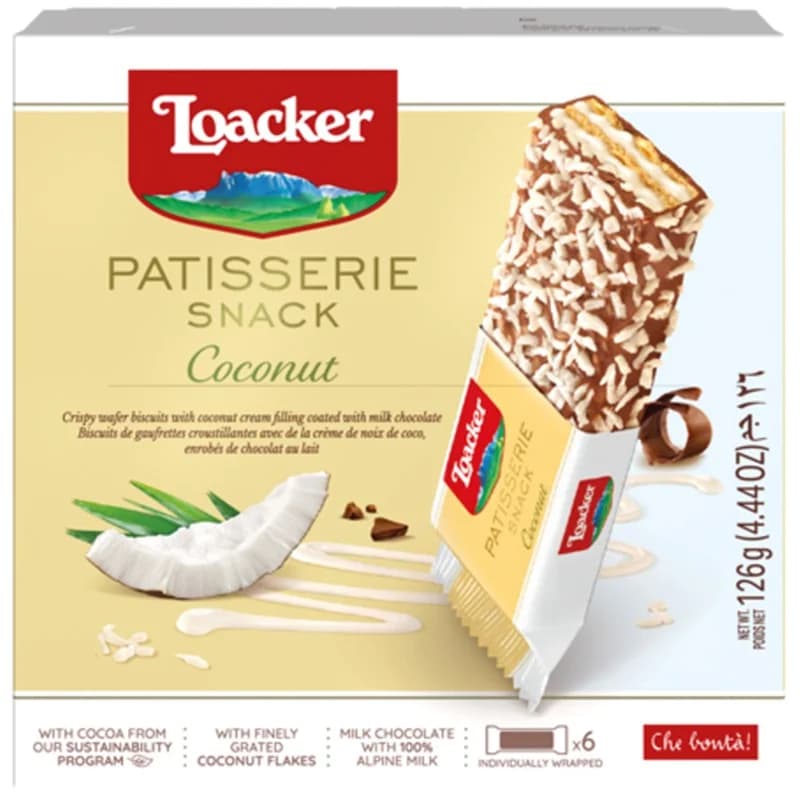 loaker Лоакер Вафли Loacker Patisserie Snack Кокос 6 x 21 г, cheap.bg