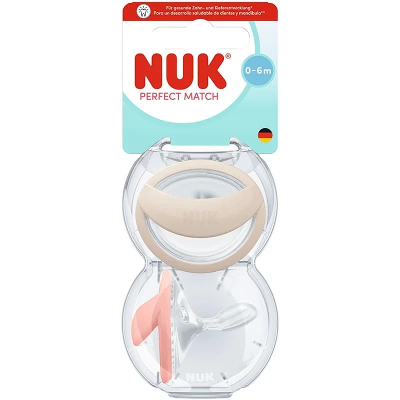 nuk Нук Биберон Залъкалка Perfect Match 0-6м Mommy Feel Бежово/Розово 2 бр., cheap.bg