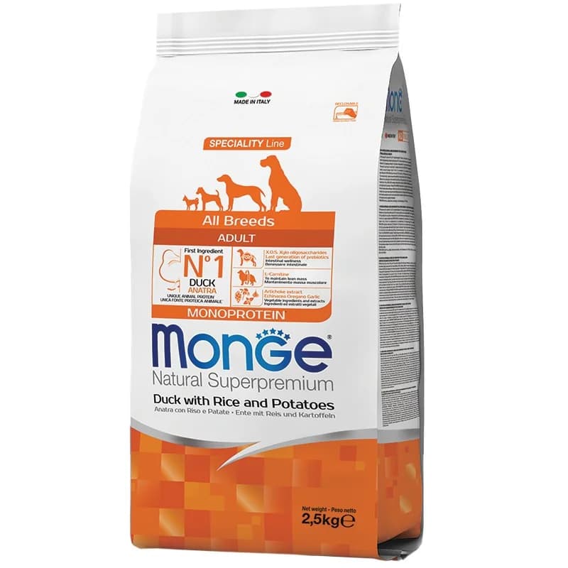 monge Monge Храна за Кучета Natural Superpremium Adult Monoprotein за Всички Породи с Патешко, Ориз и Картофи 2.5 кг, cheap.bg