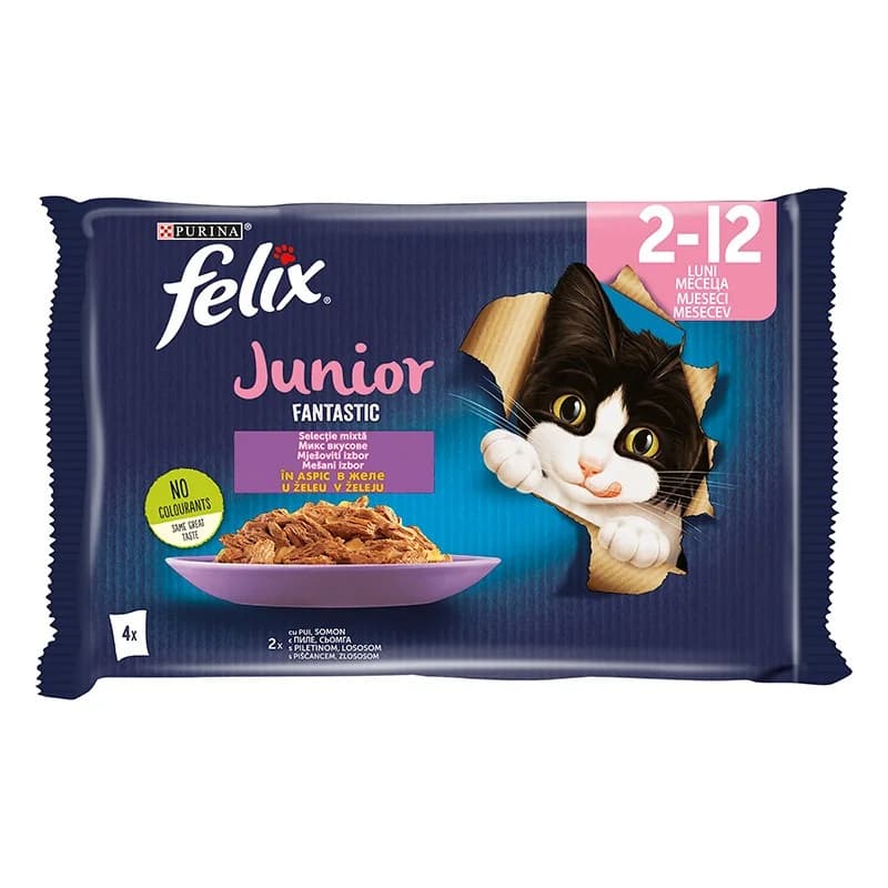 feliks Феликс Храна за Котки Felix Fantastic Junior Сьомга Пиле в Желе 4 x 85 г, cheap.bg