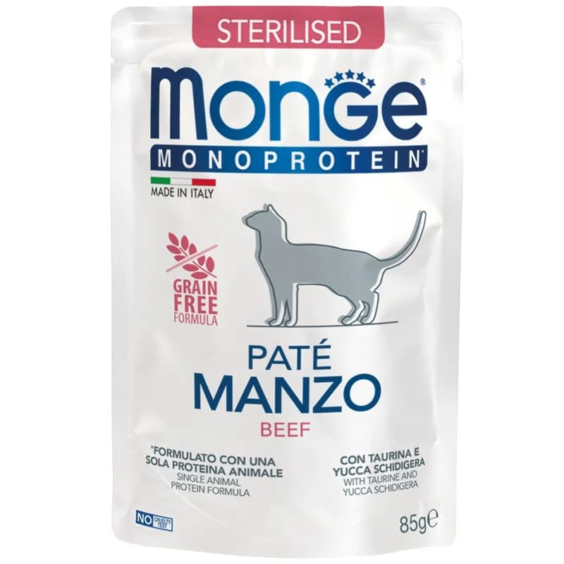 monge Monge Храна за Котки Monoprotein Sterilised Cat Paté Beef за Кастрирани Котки с Телешко и Картофи Пауч 85 г, cheap.bg