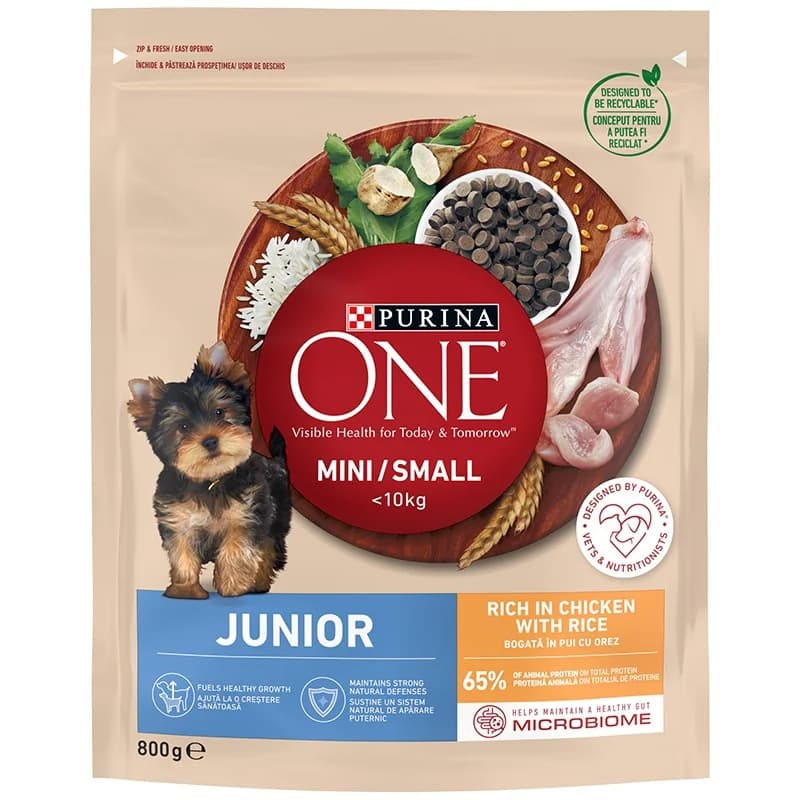 Purina Храна за Кучета One Junior за Дребни Породи Пиле и Ориз Суха 800 г, eBag