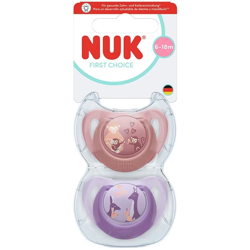 nuk Нук Биберон Залъгалка First Choice 6-18м Маймуна/Кенгуру Момиче 2 бр., cheap.bg