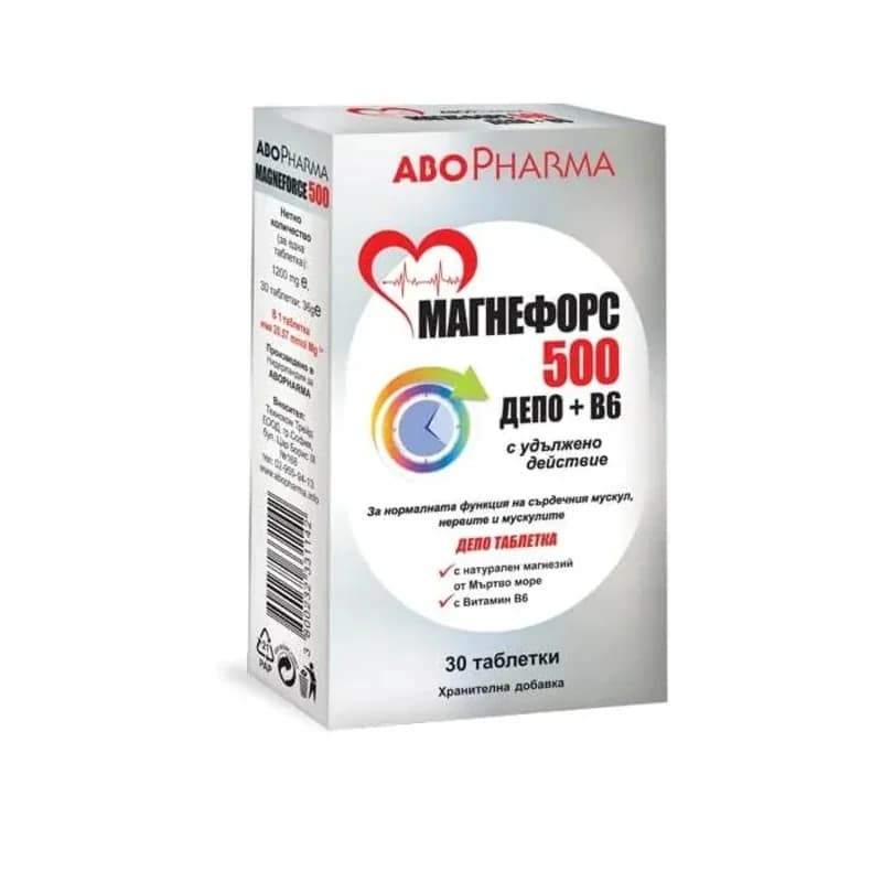 abopharma ABOPHARMA Магнефорс Депо Магнезий + Б6 500 Мг Х 30 Таблетки С Удължено Действие 1 бр, cheap.bg