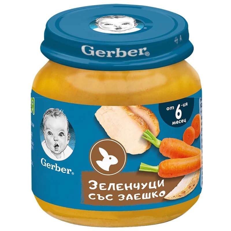 gerber Гербер Пюре Nestle Заешко със Зеленчуци 6м+ 125 г, cheap.bg
