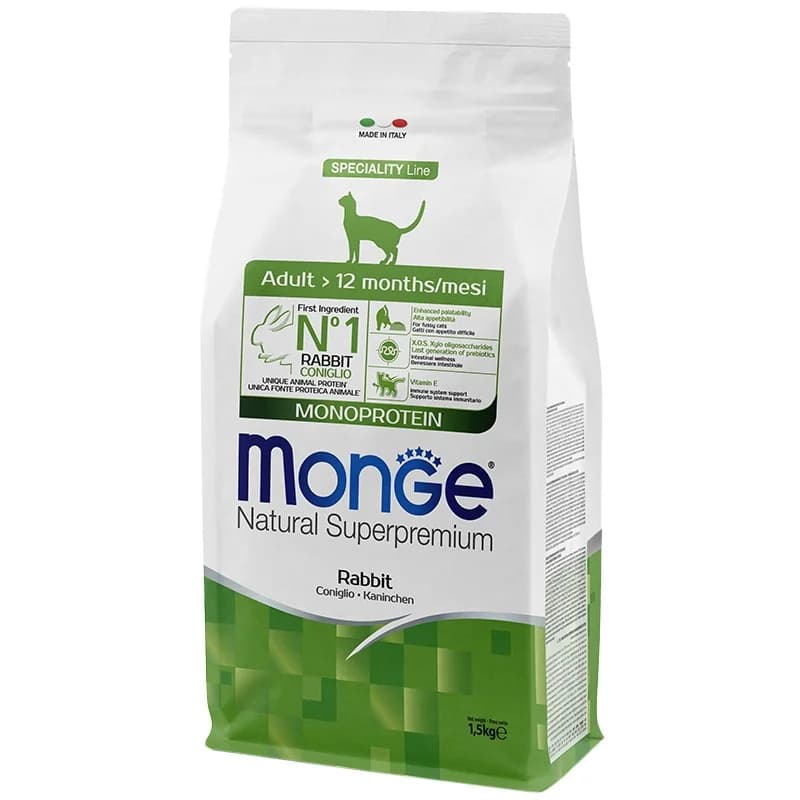 Monge Храна за Котки Natural Superpremium Monoprotein Adult Cat със Заешко 1.5 кг, eBag