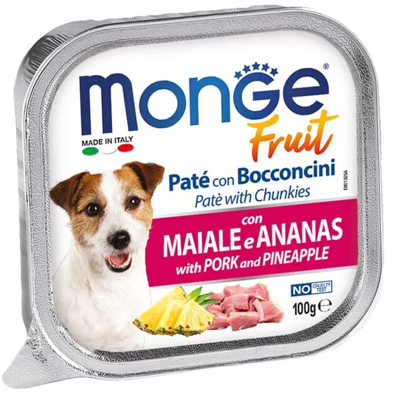monge Monge Храна за Кучета Fruit Пастет и Хапки за Кучета в Зряла Възраст със Свинско и Ананас 100 г, cheap.bg