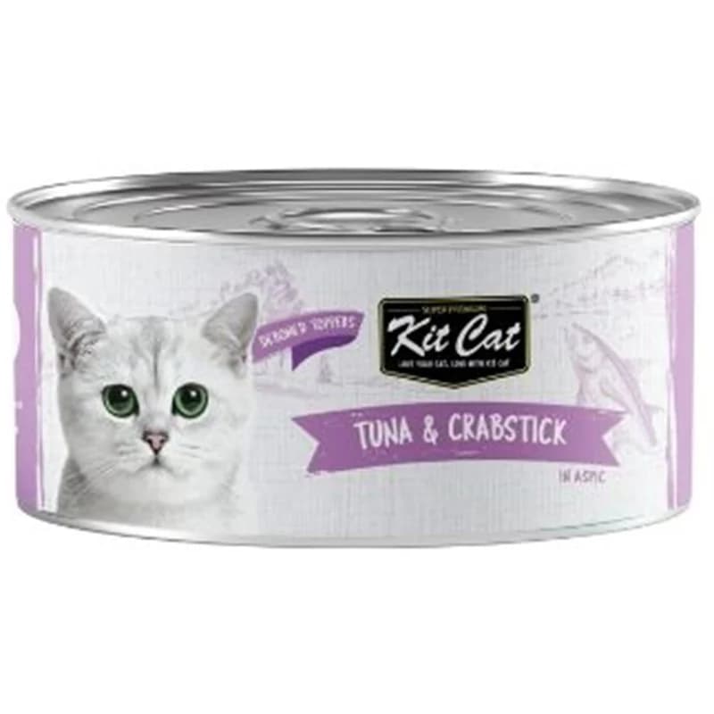 Kit Cat Храна за Котки Deboned Toppers Допълваща с Риба Тон и Рулца от Раци в Аспик 80 г, eBag