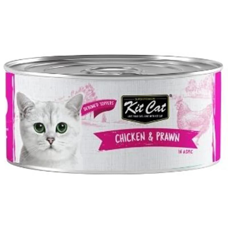 Kit Cat Храна за Котки Deboned Toppers Допълваща с Пилешко и Кралски Скариди в Аспик 80 г, eBag