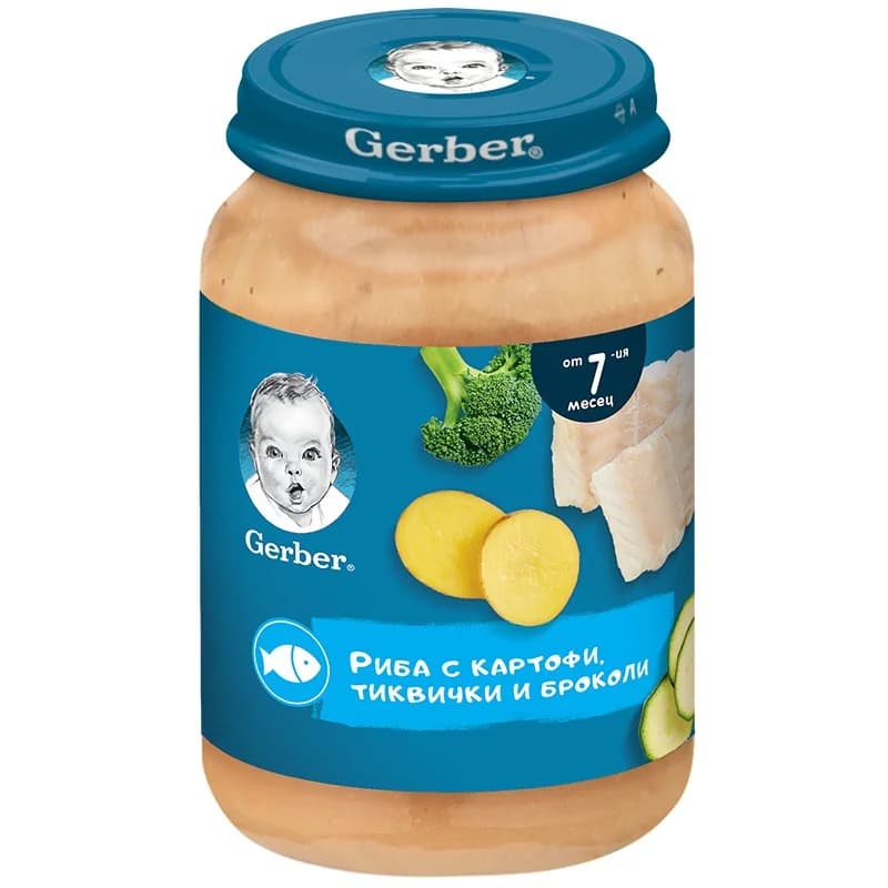 gerber Гербер Пюре Треска с Картофи, Тиквички и Броколи 7м+ 190 г, cheap.bg