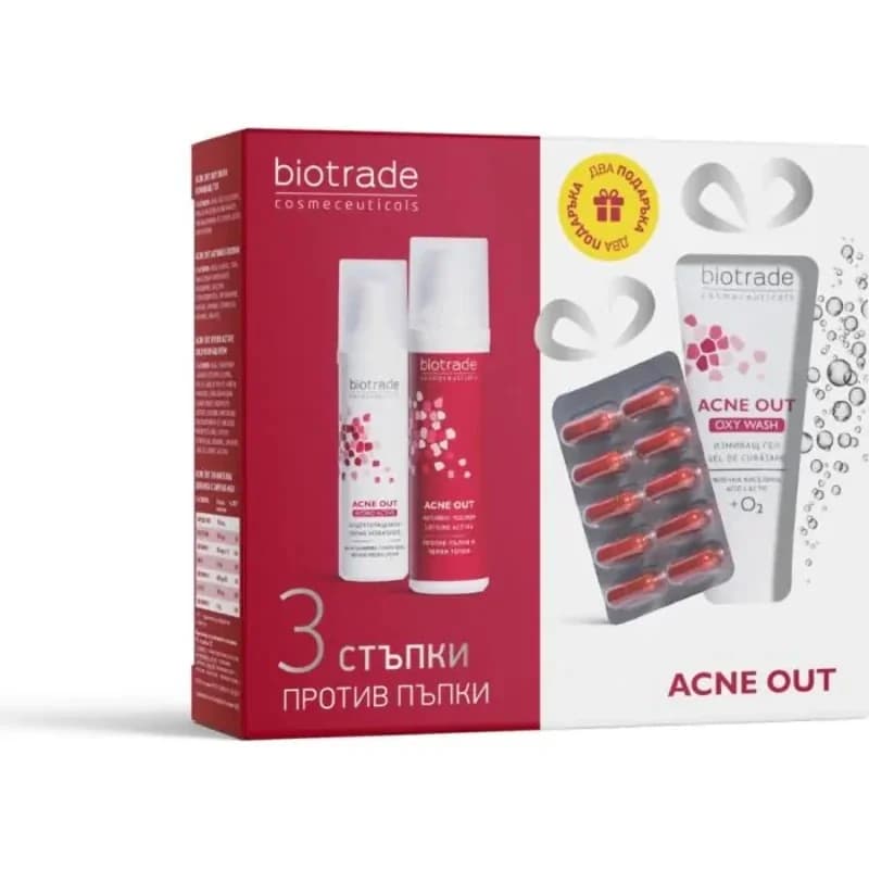 biotrade BIOTRADE Акне Аут Активен Лосион+хидратиращ Крем + Acne Out Oxy Wash Промо Кутия 1 бр, cheap.bg