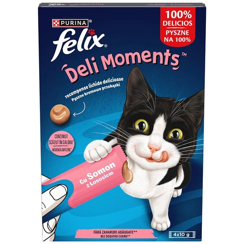 feliks Феликс Лакомства за Котки Felix Deli Moments със Сьомга Пауч 4 x 10 г, cheap.bg