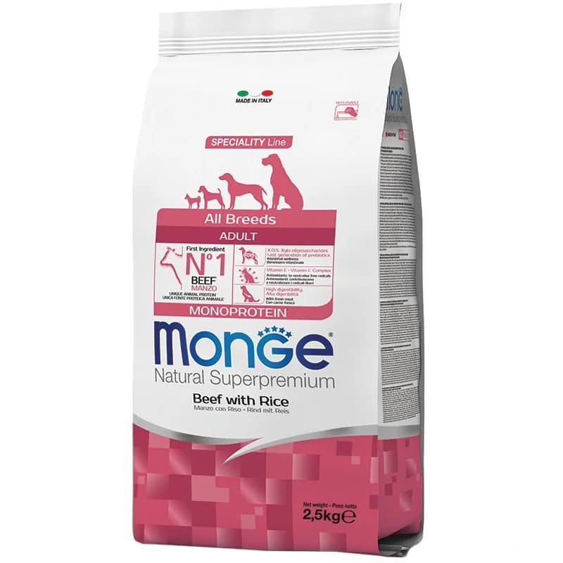 monge Monge Храна за Кучета Natural Superpremium Adult Monoprotein за Всички Породи с Телешко и Ориз 2.5 кг, cheap.bg