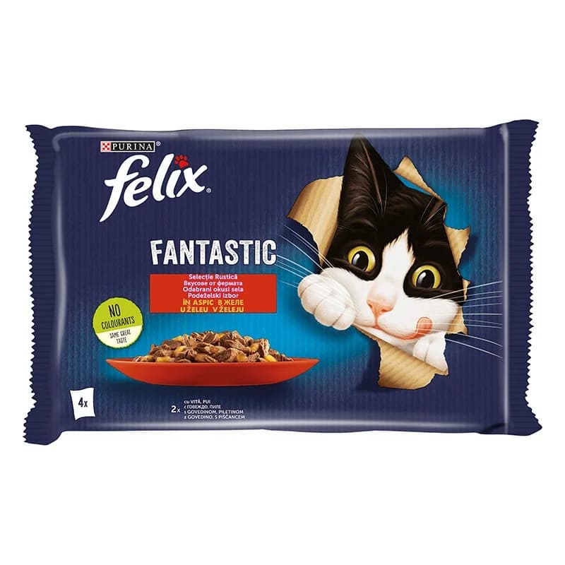 feliks Феликс Комплект Храна за Котки Felix Fantastic Теле и Пиле Желе 4 x 85 г, cheap.bg