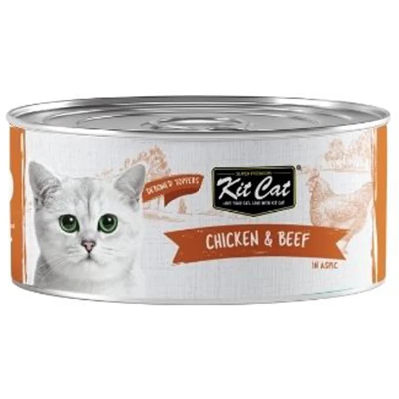 kit cat Kit Cat Храна за Котки Deboned Toppers Допълваща с Пилешко и Телешко в Аспик 80 г, cheap.bg