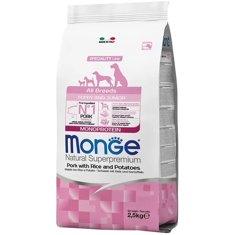 monge Monge Храна за Кучета Natural Superpremium Puppy and Junior Monoprotein за Всички Породи със Свинско, Ориз и Картофи 2.5 кг, cheap.bg