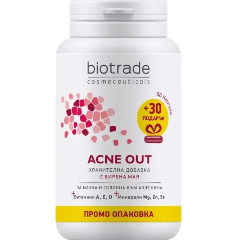 BIOTRADE Акне Аут Хранителна Добавка Капсули За Коса, Кожа, Нокти Х60+30 Капсули 1 бр, eBag