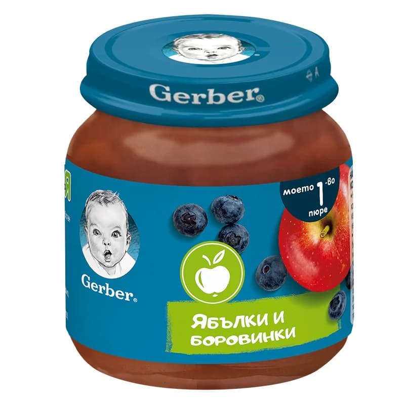 gerber Гербер Пюре Ябълки и Боровинки 6м+ 125 г, cheap.bg