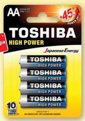 TOSHIBA Алкални батерии HP AA, 4 бр. LR6