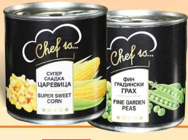 chef is... CHEF IS... Царевица или грах сладка, градински, 340 - 400 г, T MARKET