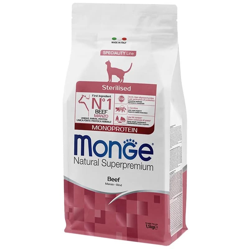monge Monge Храна за Котки Natural Superpremium Monoprotein за Кастрирани Котки с Телешко 1.5 кг, eBag