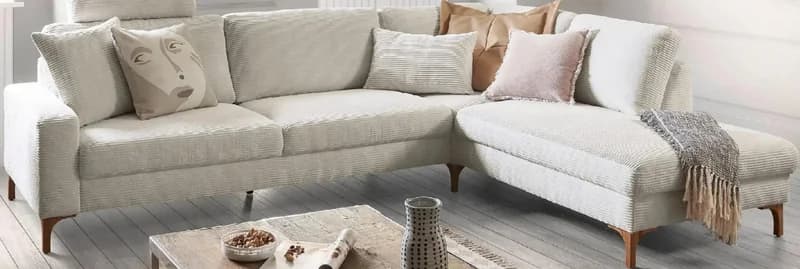 COMO Ъглова гарнитура, дамаска Cord Snow, COMO