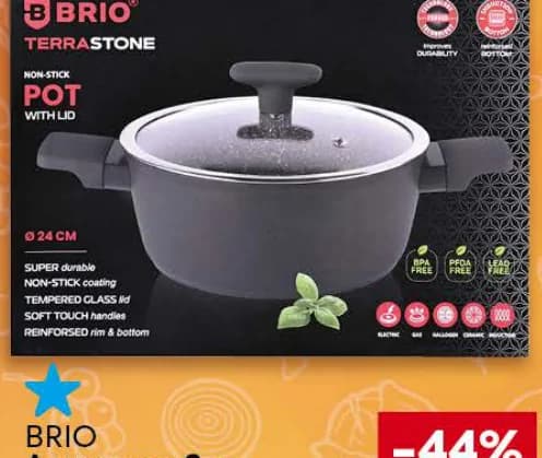 brio BRIO Алуминиева тенджера Terra Ø24x10,5 см, 4 л, с незалепващо покритие и капак, Billa