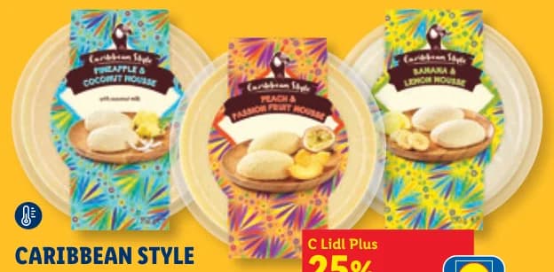 caribbean style CARIBBEAN STYLE Сметанов мус С банан и лимон, с праскова и маракуя или с ананас и кокосово мляко, Lidl