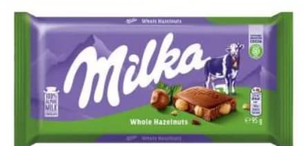 milka Milka Шоколад екстра какао, цял лешник, стафиди и лешник, T MARKET