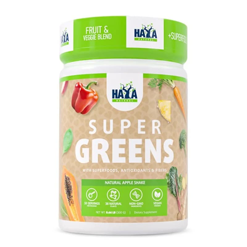 HAYA LABS Super Greens Зелена Храна Натурален Ябълков Шейк 300г 1 бр, eBag