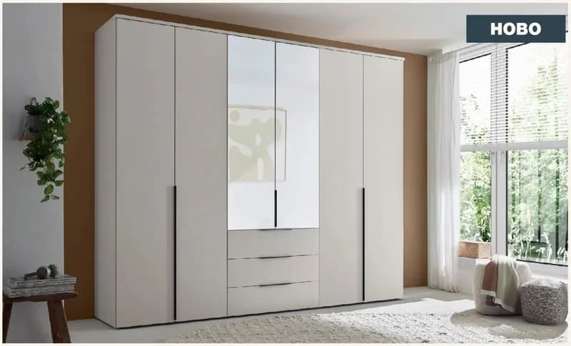 Гардероб с 6 врати, 2 от които огледални, и 3 чекмеджета, COMO