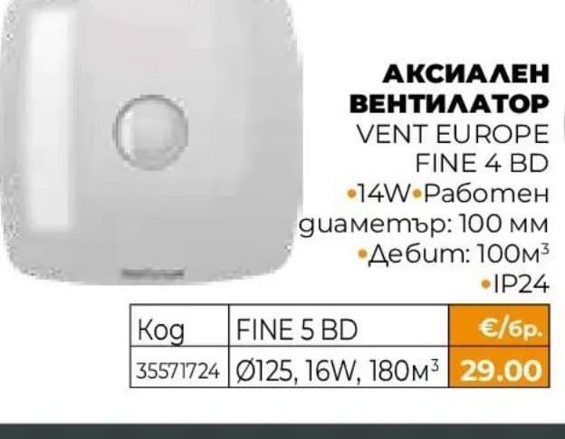 vent europe Vent Europe Аксиален вентилатор Fine 4 BD, Практис