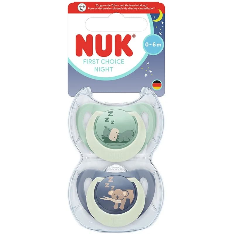 nuk Нук Биберон Залъгалка First Choice 0-6м Night Хипо/Коала Момче 2 бр., cheap.bg