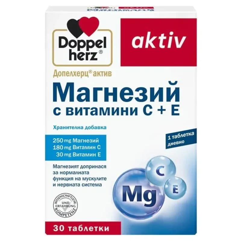 doppelherz DOPPELHERZ Магнезий С Витамини С + Е Таблетки За Нервната Система Х30 1 бр, cheap.bg
