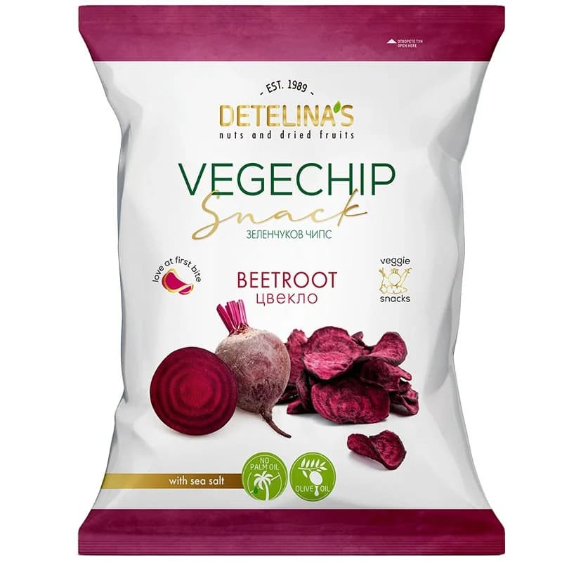 detelina Детелина Зеленчуков Чипс Detelina's от Цвекло с Морска Сол 60 г, eBag