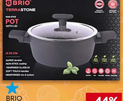 BRIO Алуминиева тенджера Terra Ø24x10,5 см, 4 л, с незалепващо покритие и капак, Billa