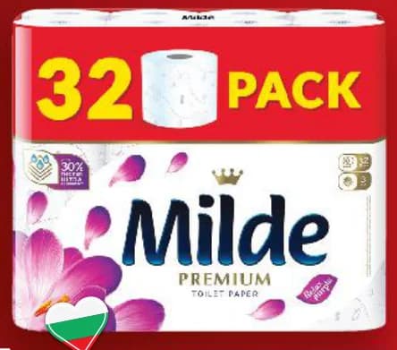 MILDE Тоалетна хартия Relax Purple трипластова 32 бр., Kaufland